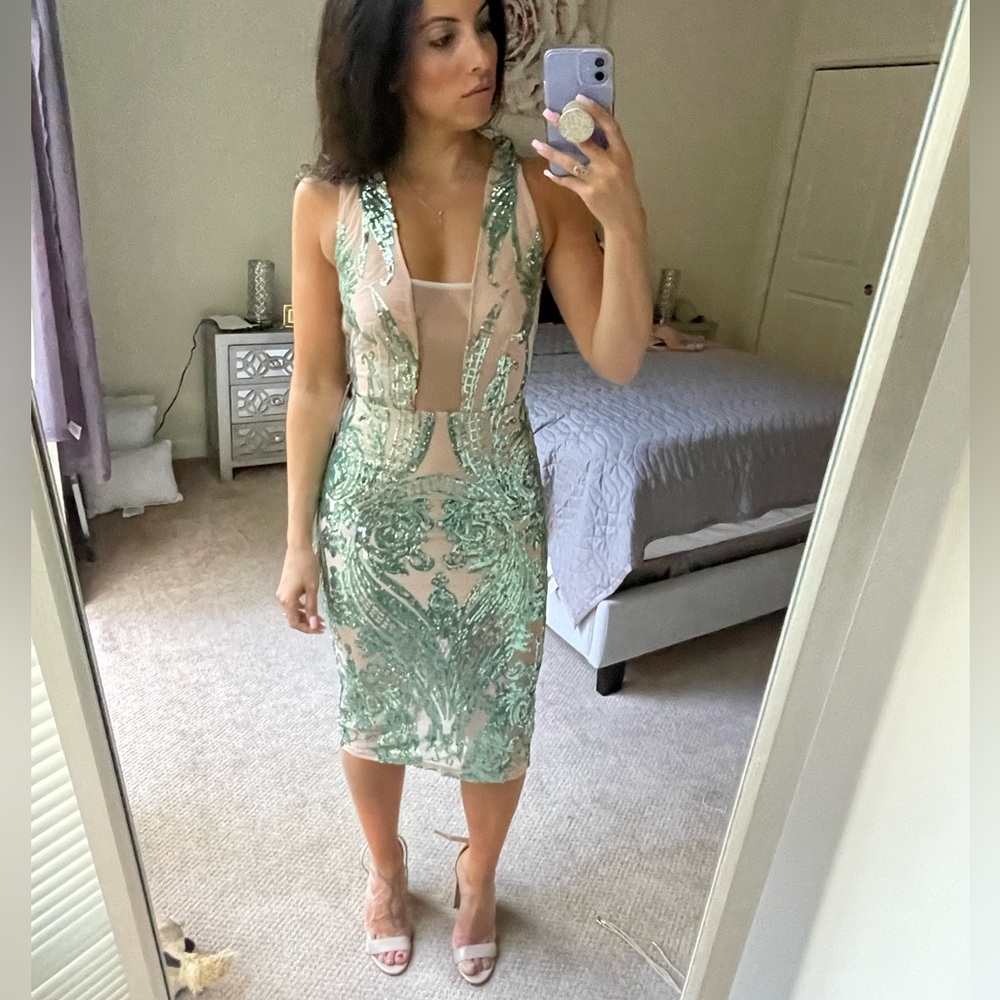 NWT Bebe sequin green dress
